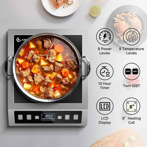 AMZCHEF Portable Induction Cooktop 1800W Commercial Burner Stainless Steel