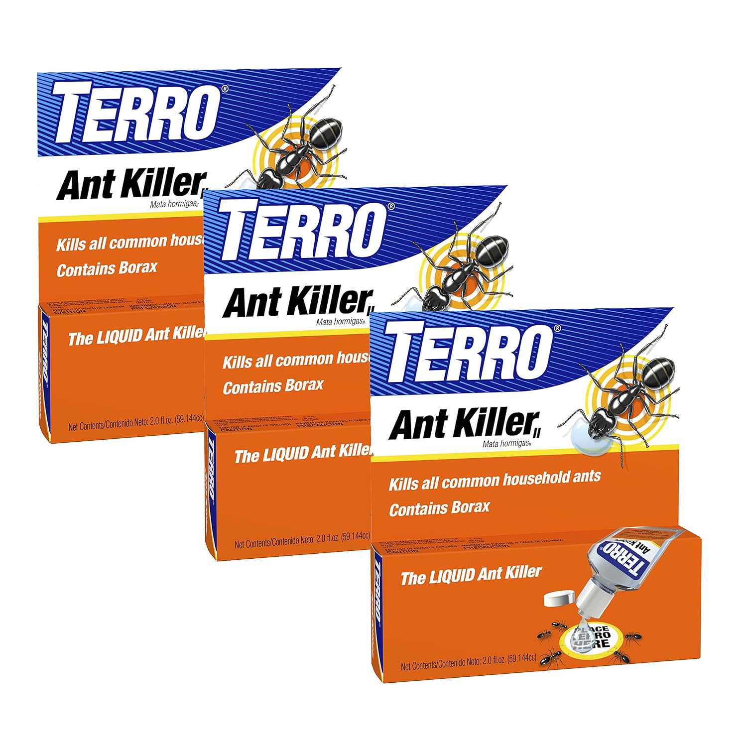 TERRO Liquid Ant Killer 3-Pack Indoor Ant Baits with Borax - Kills Common Household Ants Including Ghost, Sugar, and Black Ants - Fast-Acting Pest Control, T200-3SR