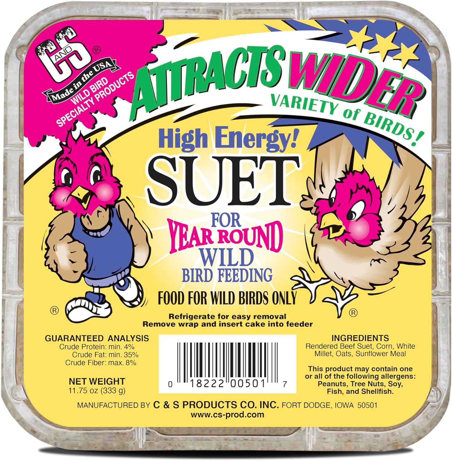 C&S High Energy Suet Treat, Suet Cakes for Wild Birds, Pack of 8