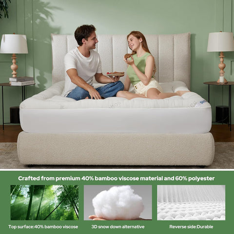 BEDLORE Twin Mattress Topper , Thick Pillow Top Mattress Pad