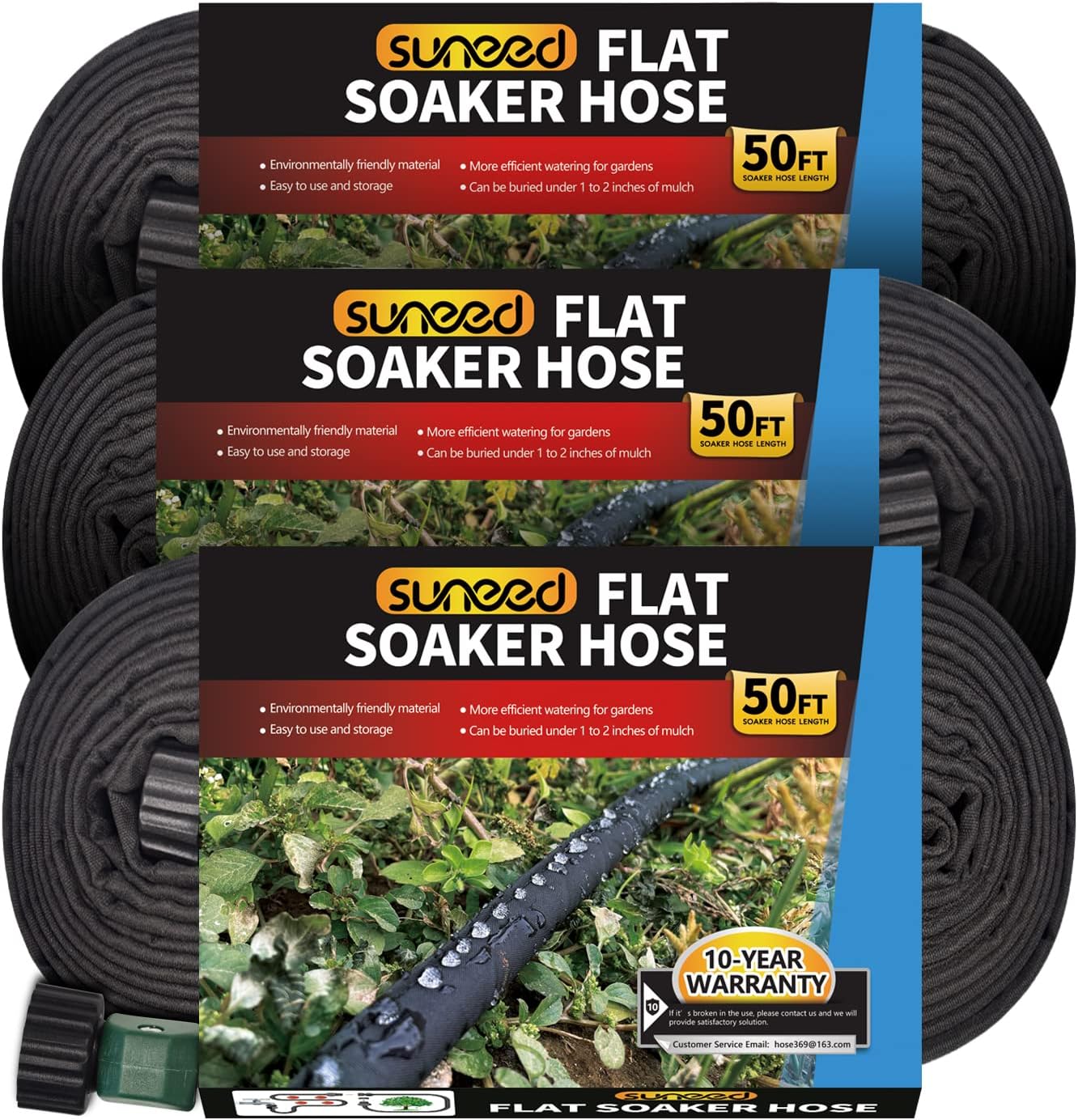 3-Pack Flat Soaker Hose 50 ft for Garden Watering Linkable