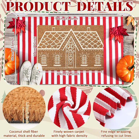 Duraaamo 2 Pcs Christmas Coir Doormat Outdoor, Gingerbread House, Non-Slip