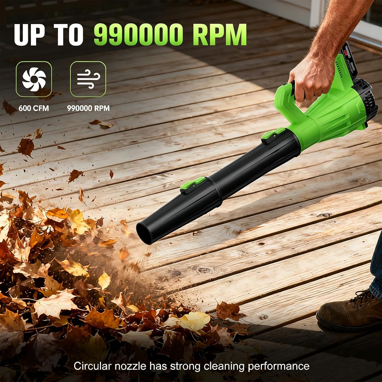 21V Cordless Leaf Blower with 2 Pack 6.0Ah Batteries, Black Green