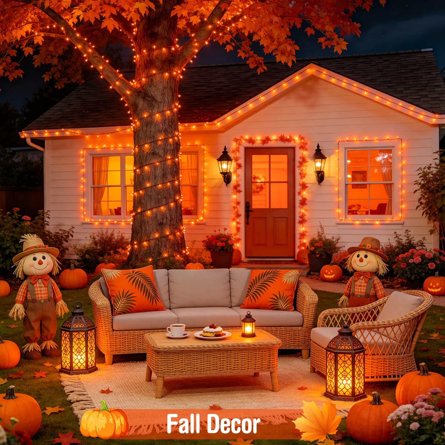 JMEXSUSS 200LED Halloween Lights Outdoor, 66ft Orange String Lights Plug in