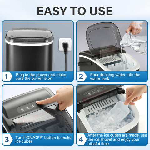 HealSmart Ice Maker for Countertop, 26lbs Ice/24Hrs, 9 Ice Cubes Ready in 6 Mins, Self-Cleaning Feature, Ice Spoon and Basket Included, for Home, Kitchen, Camping, Party, Black New