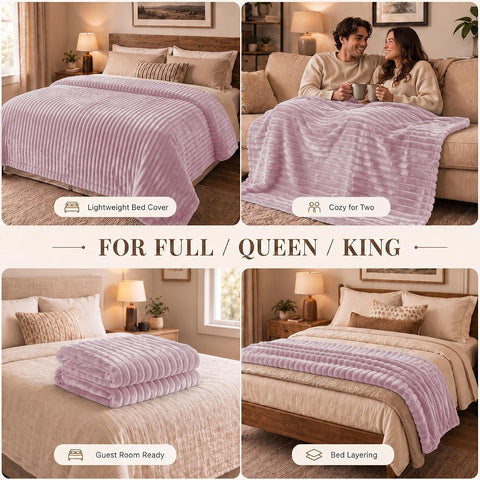 HIMEET Dusty Pink Full Blanket for Bed, 300GSM Ribbed Fleece, 84 x 90 in