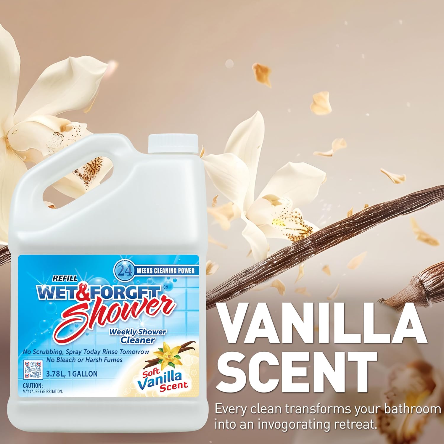 Wet & Forget Shower Cleaner Spray, No Scrub, Vanilla Refill, 128 Fl Oz | No-scrub, no rinse, bleach-free, weekly shower cleaner. Cleans & prevents soap scum & grime; for glass, tile, grout & more