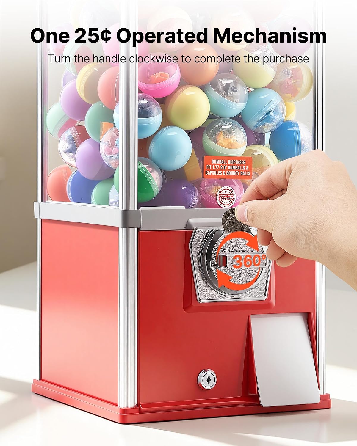 VEVOR Gumball Machine, 21 inch Candy Vending Machine Dispenser, 25-Cent Vending Machines for Shopping Malls, Supermarkets, Amusement Parks, Arcades, Holds Up to 180 1.77 inch Spherical Candies