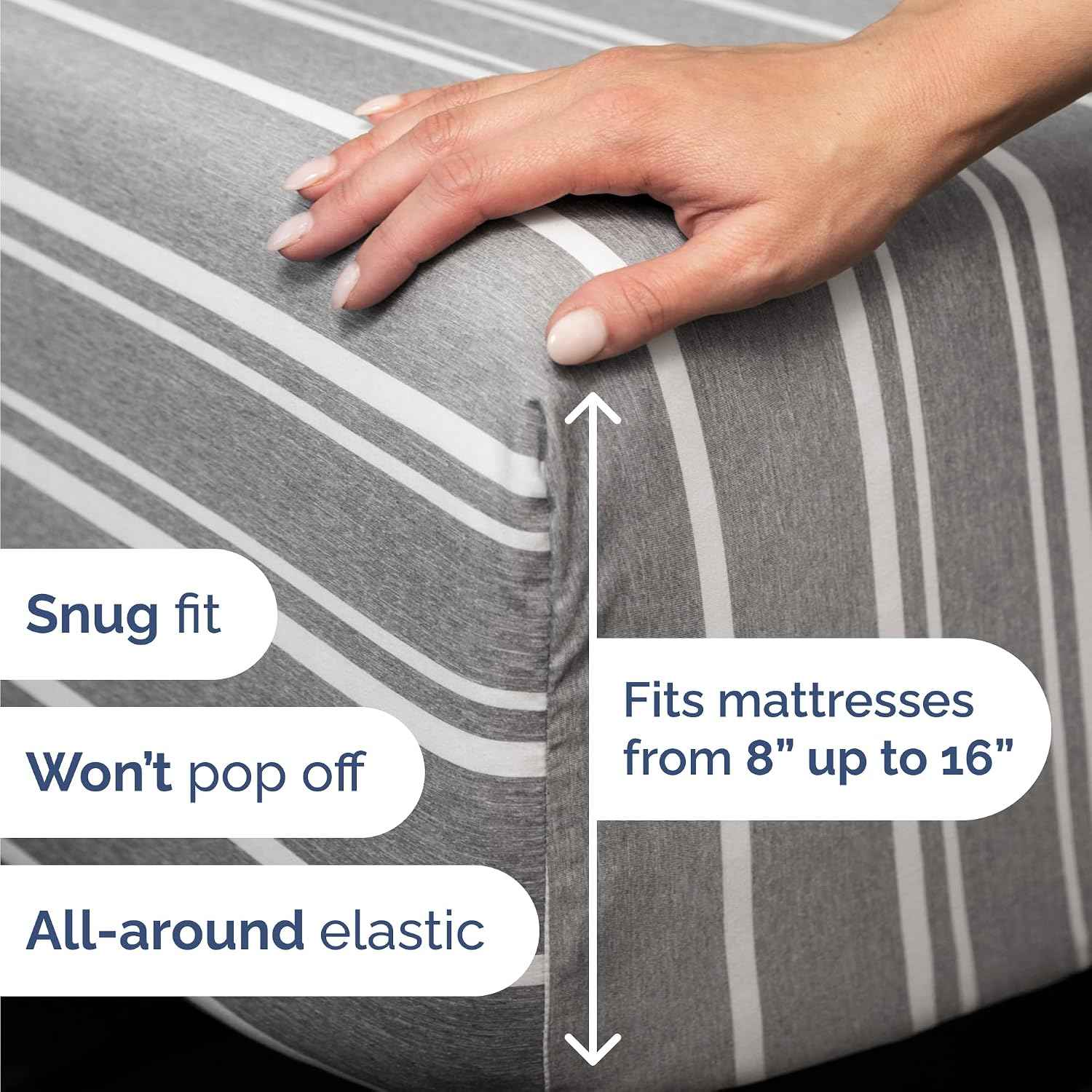 Cal King Size 4 Piece Sheet Set - Comfy Breathable & Cooling - Grey Stripes