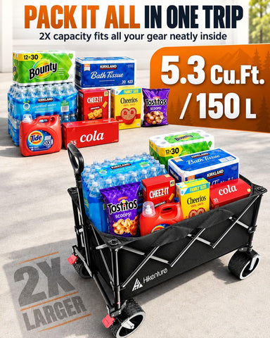 Hikenture Foldable Beach Wagon with Big Wheels for Sand, 450 lbs Capacity
