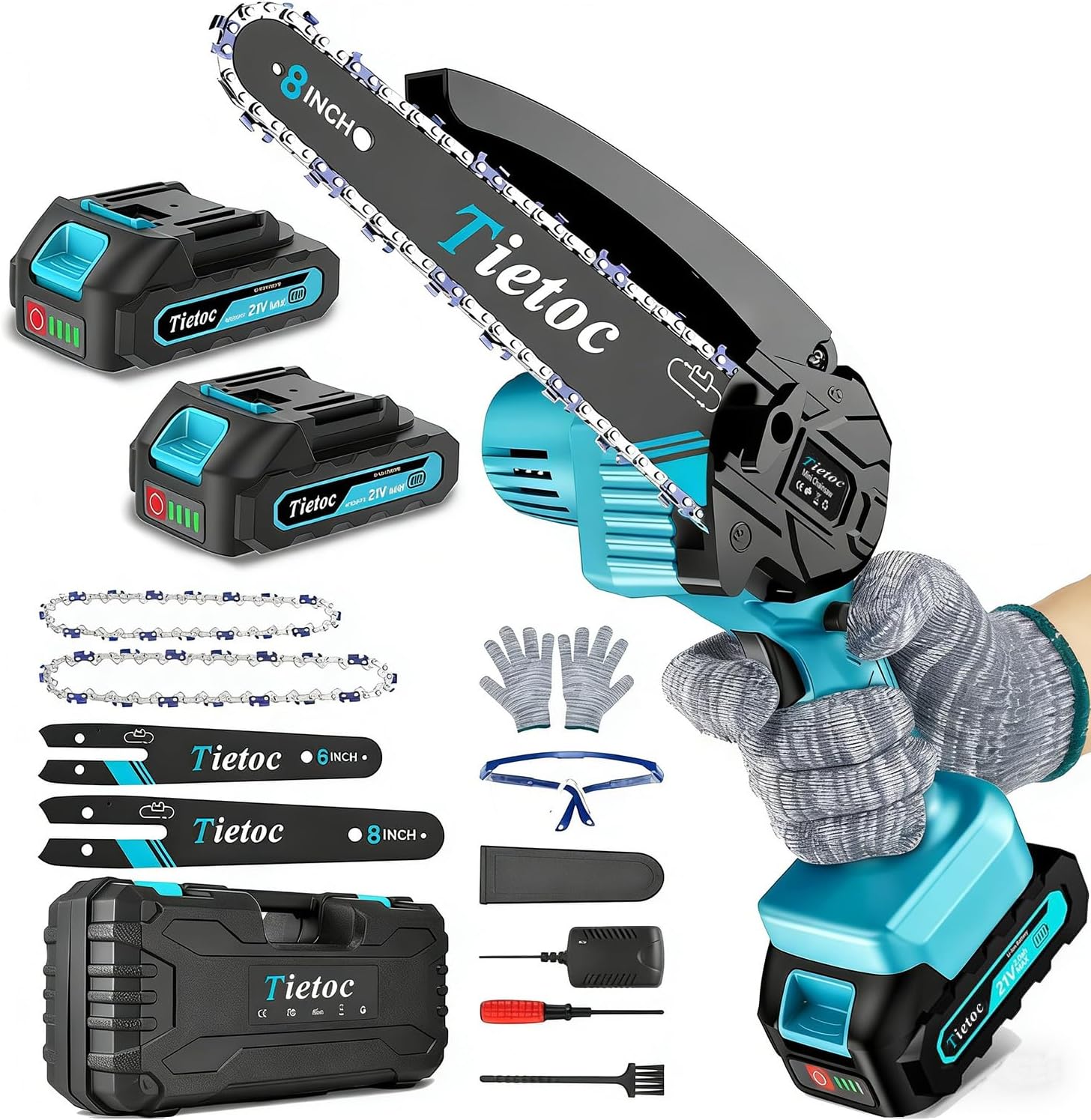 Mini Chainsaw Cordless, 8 Inch & 6 Inch Portable Electric Chainsaw,Battery Powered Handheld Power Chain Saw with 2 Batteries and Auto Oil,Gifts for Father, Dad, Husband, Men