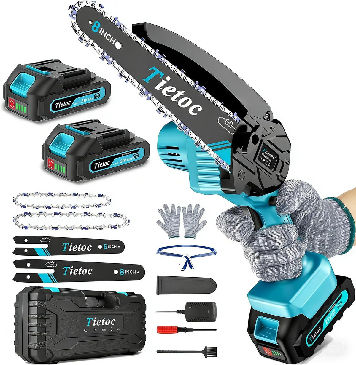 Mini Chainsaw Cordless, 8 Inch & 6 Inch Portable Electric Chainsaw,Battery Powered Handheld Power Chain Saw with 2 Batteries and Auto Oil,Gifts for Father, Dad, Husband, Men