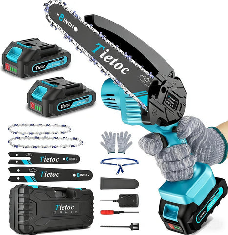 Mini Chainsaw Cordless, 8 Inch & 6 Inch Portable Electric Chainsaw,Battery Powered Handheld Power Chain Saw with 2 Batteries and Auto Oil,Gifts for Father, Dad, Husband, Men