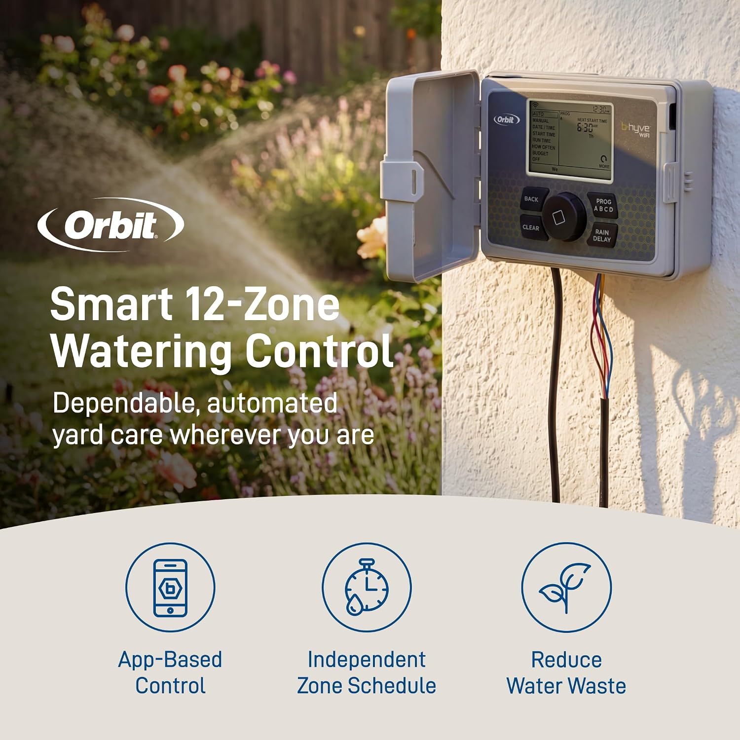 Orbit B-hyve Smart Indoor/Outdoor Sprinkler Controller - 12-Zone - App Controlled Smart Controller with Custom Irrigation Schedules - Weatherproof Multi-Zone Sprinkler System - 57950