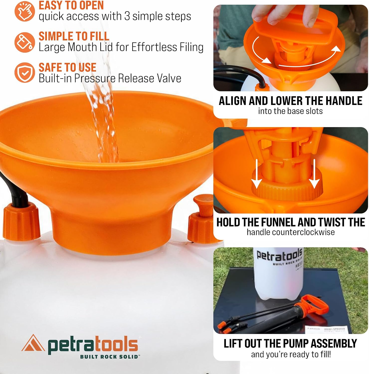 PetraTools HD101 Garden Pump Sprayer, 52-in Long Hose & 2 Nozzles, 1 Gallon