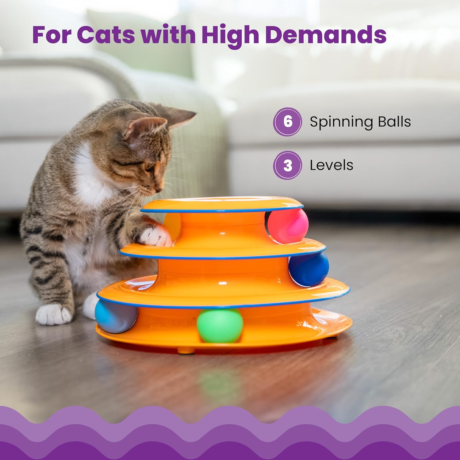 Catstages Tower of Tracks Interactive Cat Toy, 6 Spinning Balls, 10" x 5.3"