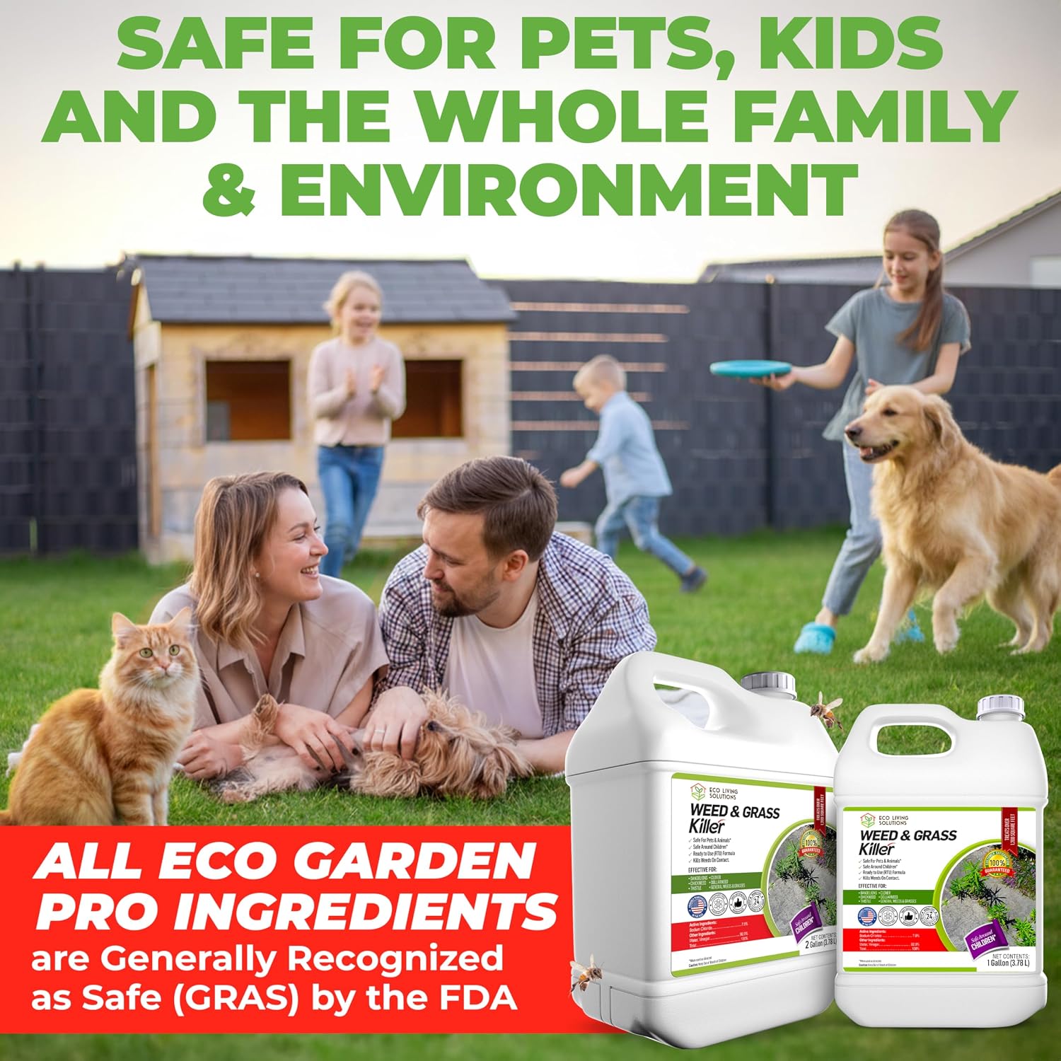ECO Garden PRO - Organic Vinegar Weed Killer | Kid/Pet Safe | Clover Moss, Green Grass & Poison Ivy Killer for Lawns | Spray Ready Glyphosate Free Herbicide (1 Gallon)