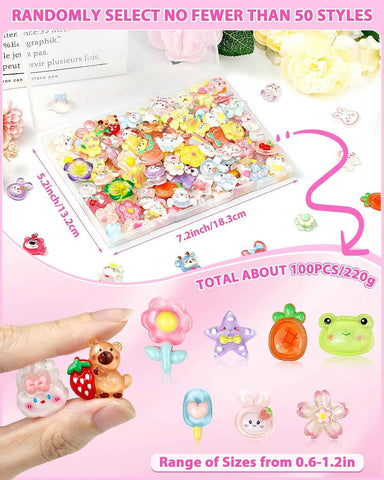 FIVEIZERO 100PCS Cute Slime Charms, Kawaii Flatback Resin Charms