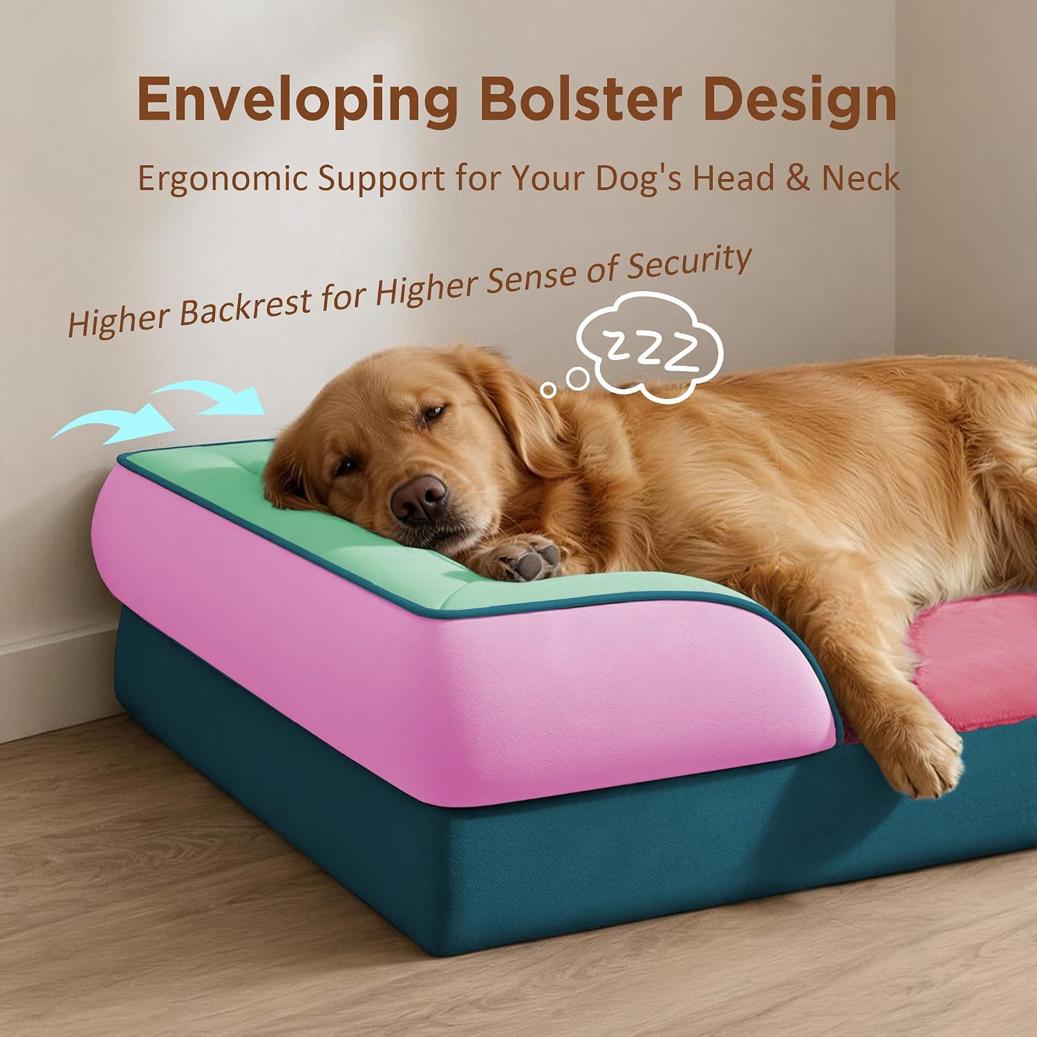 Comfort Expression Orthopedic Dog Bed for Extra Large Dogs with Bolster