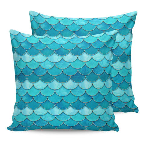 QueenKer Pillow Covers 18x18 Inch Set of 2 Mermaid Scales Aqua Gardient Square Throw Pillow Decorative Case Sofa/Bed Cushion Covers Zipper Pillow Protector for Bedroom Living Room Farmhouse