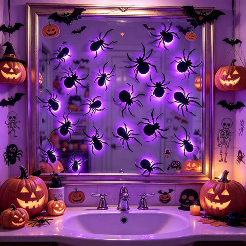 DR.DUDU 36 Pack Halloween Wall Decor Light up Spiders, Purple