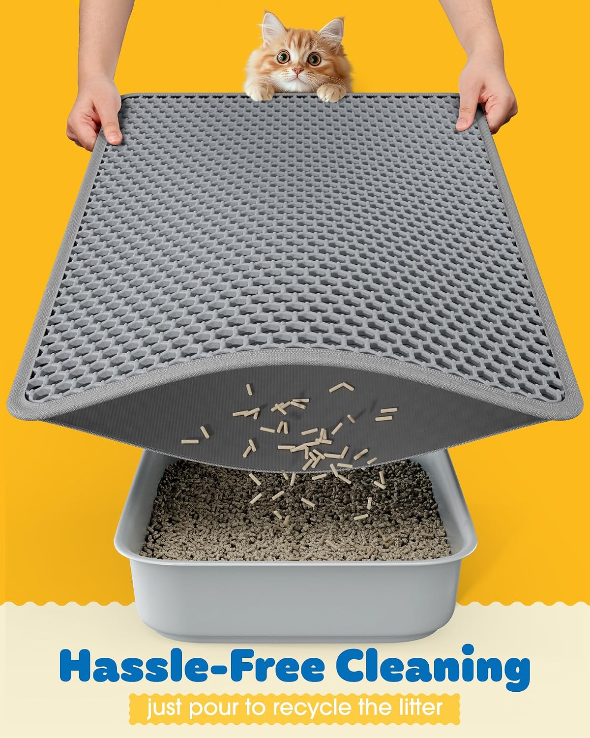 Powools Cat Litter Mat, 23.2 x 14.6 in, Waterproof, Non-Slip, Grey
