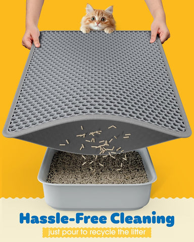 Powools Cat Litter Mat, 23.2 x 14.6 in, Waterproof, Non-Slip, Grey