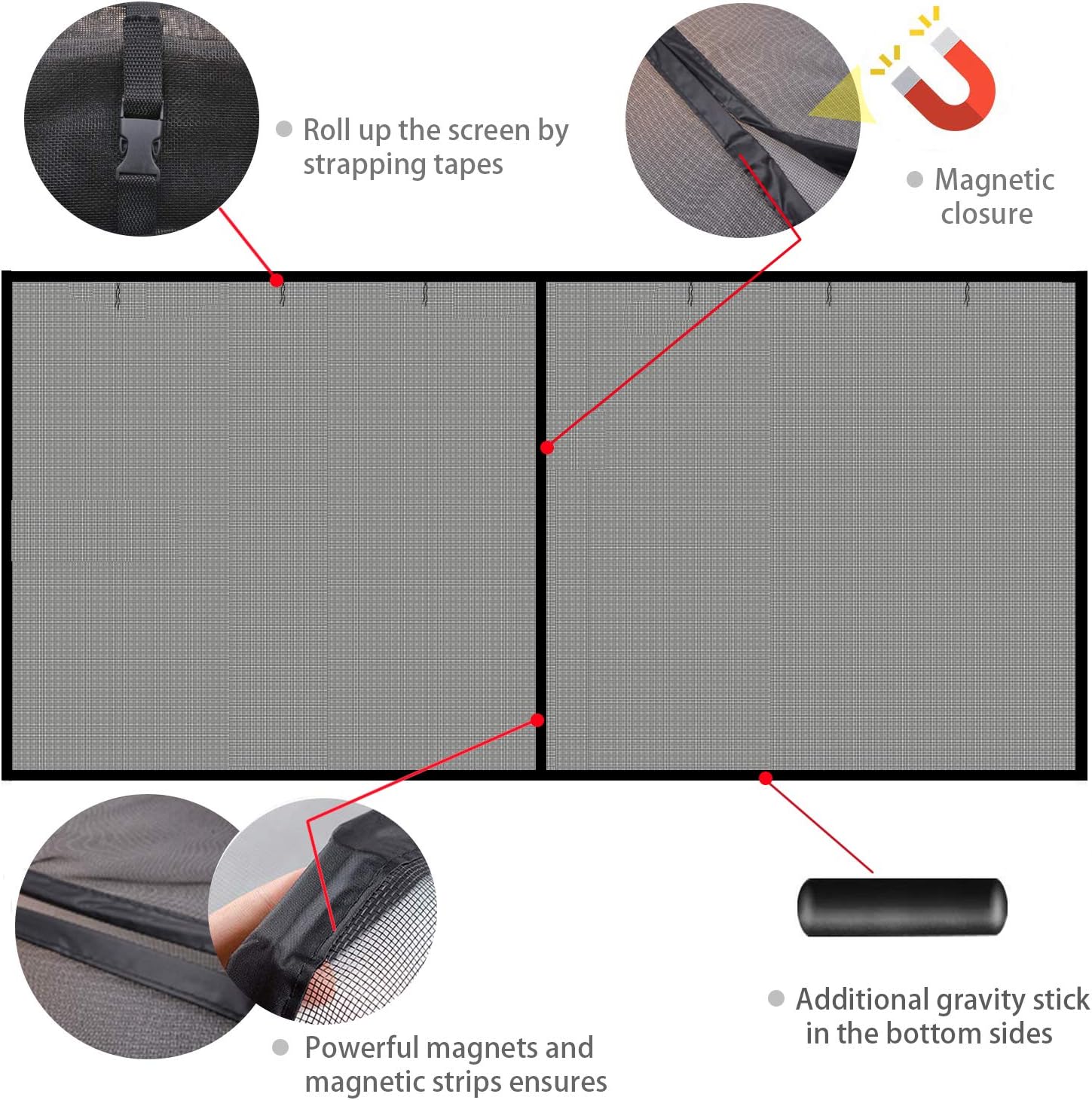 Garage Door Screen for 1 Car, 8x7 ft Single Magnetic Fiberglass Mesh Net