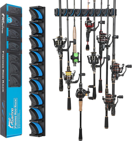 PLUSINNO V9 Vertical Fishing Rod Holder, Wall Mounted Fishing Rod Rack, Fishing Pole Holder Holds Up to 9 Rods or Combos, Fishing Rod Holders for Garage,Fishing Gear and fishing Gifts for Men