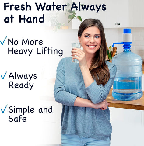 HotFrost Manual Water Pump for 5 Gallon Jug & Bottle – Non-Electric 5 Gallon Water Dispenser, Universal Hand Pump with 3 Adjustable Tubes, 53mm Screw Top Adapter, Spout Cap & Cleaning Brush, BPA-Free