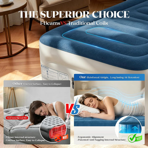 VOSSER Twin Air Mattress with Built in Pump,XL-Long Blow up Mattress,500lb