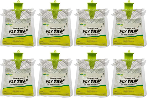 RESCUE! Outdoor Disposable Fly Trap – Hanging Fly Catcher with Attractant Bait, Fly Bag for Patio, Yard, Trash & Farm Areas – Easy-to-Use Outdoor Fly Control - 8 Traps
