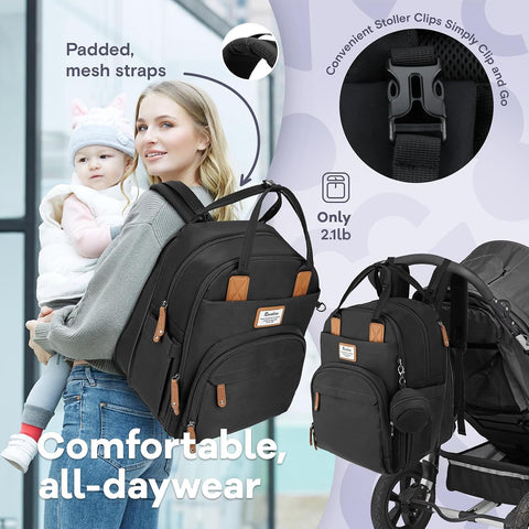 RUVALINO Baby Diaper Bag Backpack with Changing Pad, Waterproof, XL Black