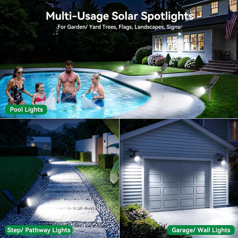 Solar Lights Outdoor Spot Light Waterproof: 1000LM Adjustable Cool White Spotlights - 2-in-1 15Hrs+ Bright Wall Spot Light - Solar Powered Landscape Spotlight for Garden, Yard, Tree, Flag