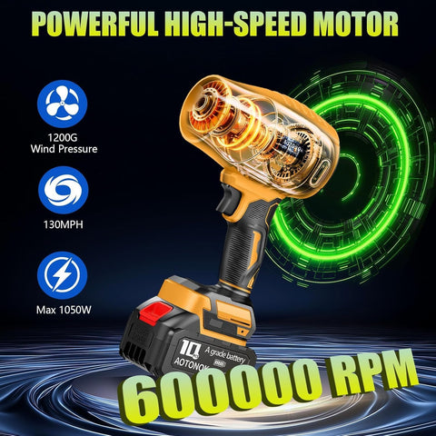 Leaf Blower Cordless, 21V Electric Handheld Leaf Blower with 2×2.0Ah Batteries & Fast Charger, Adjustable Speed, Powerful Airflow, Lightweight for Lawn Care/Yard/Leaves/Dust, Black Yellow