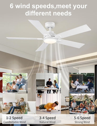 52 Inch White Ceiling Fans with Lights and Remote