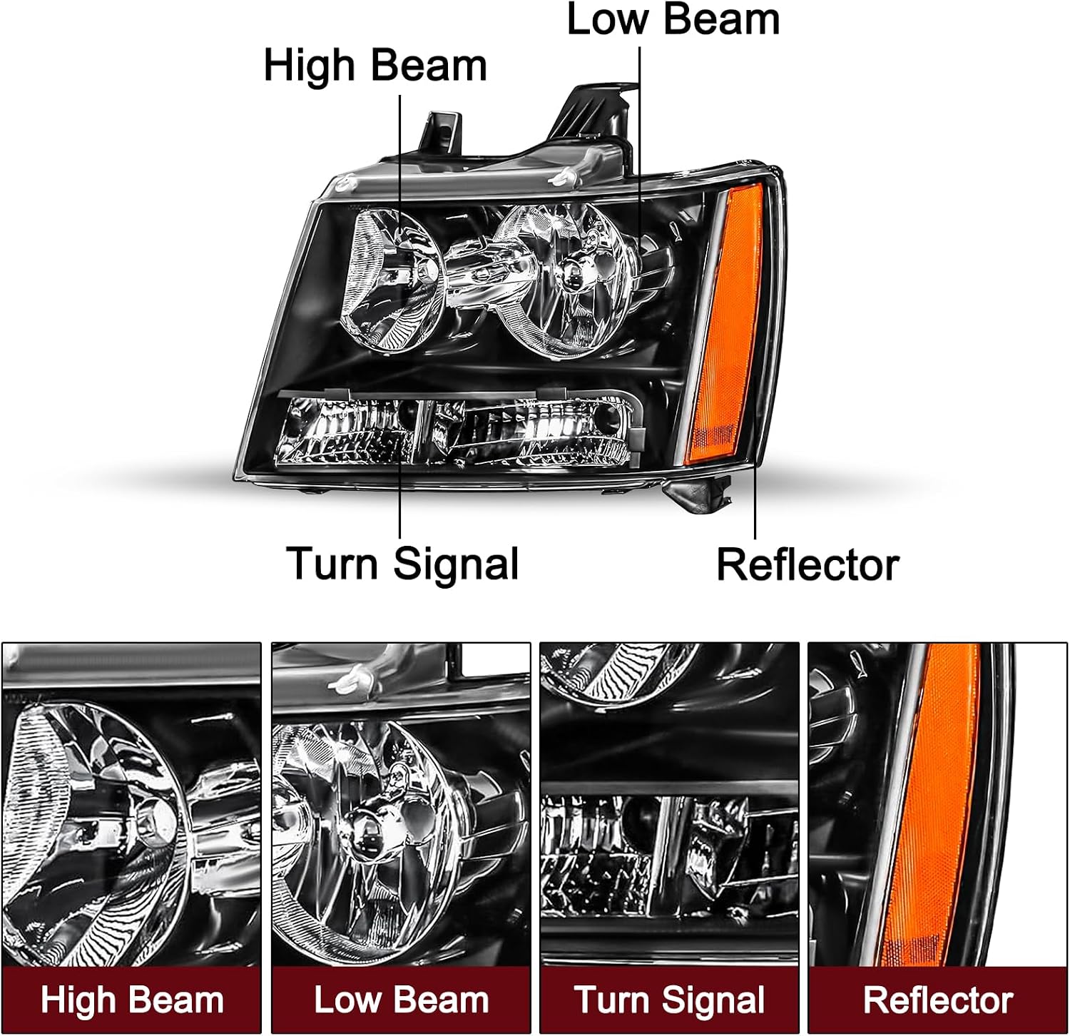 JSBOYAT Halogen Headlight for 2007-2014 Chevy Tahoe Suburban Avalanche