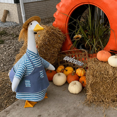 23 Inch Farmer Porch Goose Outfit, Fall Farmhouse Goose Clothes with Hat