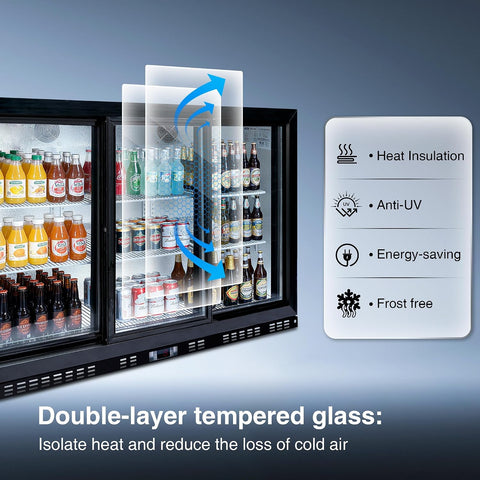 DeepTide 11.3 Cu.Ft Back Bar Cooler with 3 Sliding Glass Door -Beverage Refrigerator with Adjustable Shelves,LED Lighting, Safety Lock for Beer，Coffee or Beverages