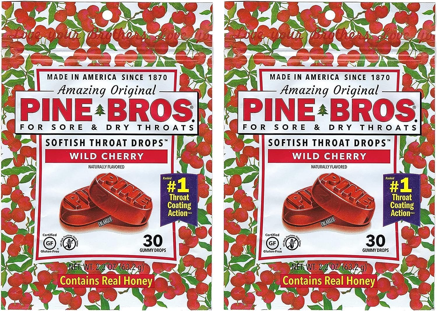Pine Bros. Softish Throat Drops Value Pack, Wild Cherry 30 ea(pack of 2) by Pine Bros.