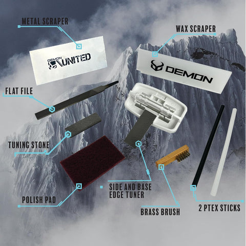 Demon Complete Basic Tune Kit with Wax- Everything Needed to do a Basic Tune for Your Skis and Snowboard * Made in USA Wax*
