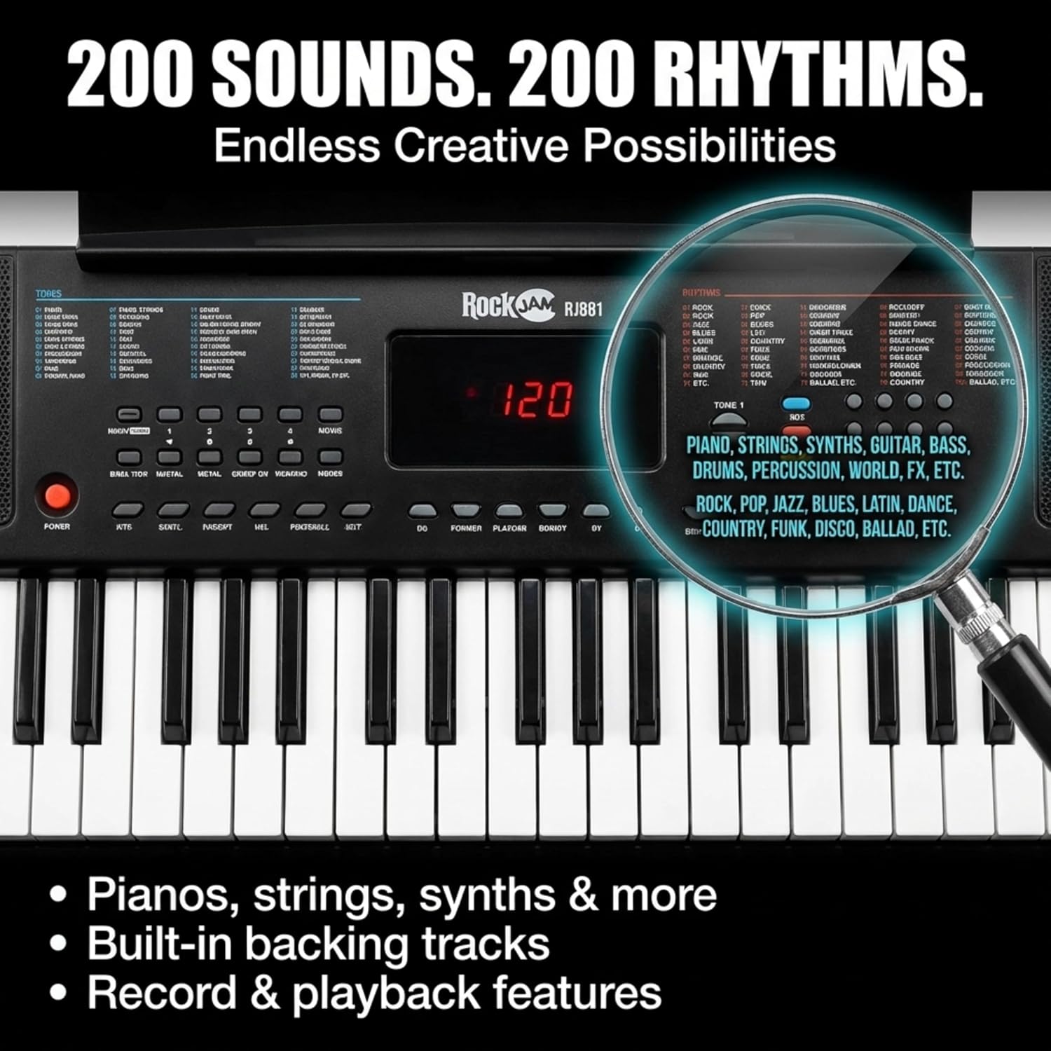 RockJam RJ361 61 Key Compact Keyboard Piano for Beginners