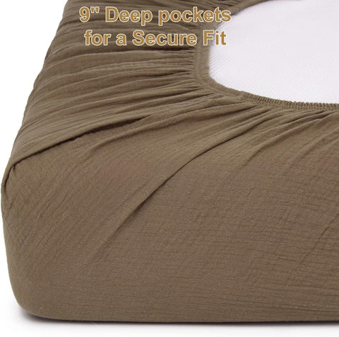 2 Pack Muslin Crib Sheets for Standard Crib Mattress 52" x 28", Taupe