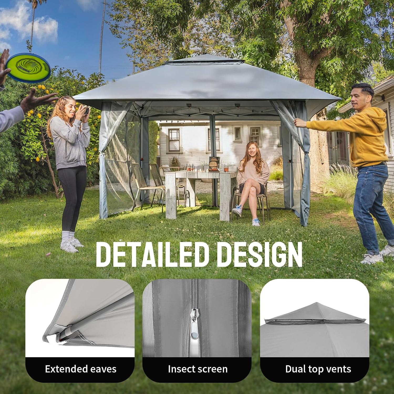 CROWN SHADES 11x11 Pop Up Gazebo, Outdoor Canopy Tent, Gray