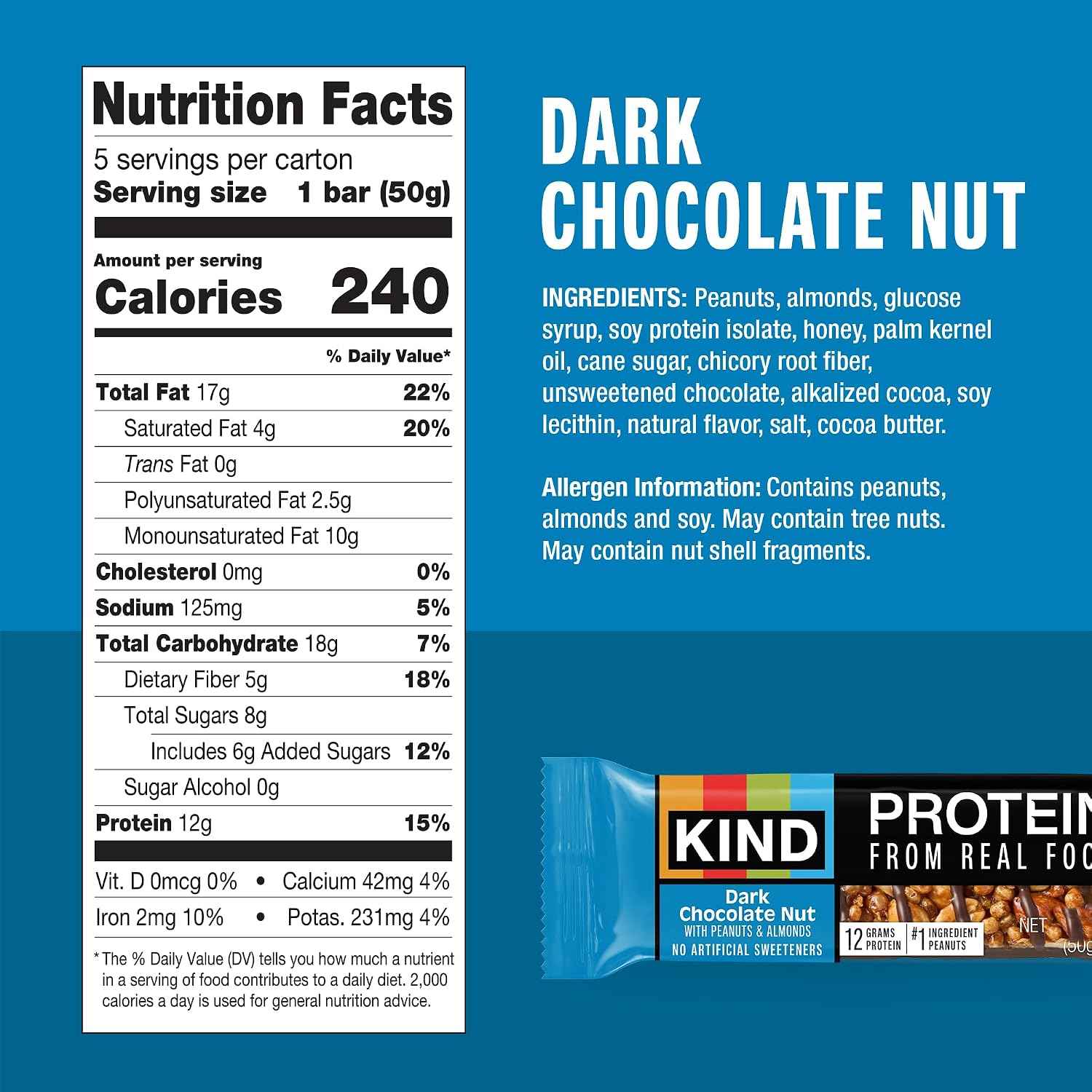 KIND Protein Bars, Dark Chocolate Nut, Gluten Free, Healthy Snacks, 12g Protein, 12 Count