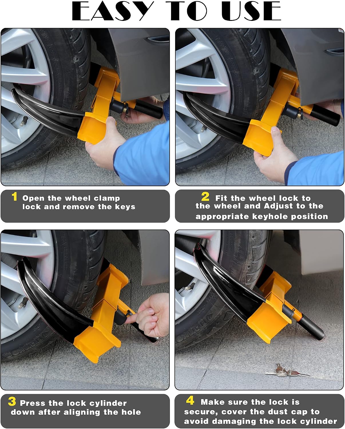 Tevlaphee Universal Wheel Lock Heavy Duty Security Trailer Wheel Lock Anti Theft Wheel Locks for Cars SUV Camper Motorcycle Trailer Great Deterrent Bright Color with 3 Keys (Red-Yellow)