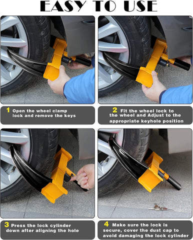 Tevlaphee Universal Wheel Lock Heavy Duty Security Trailer Wheel Lock Anti Theft Wheel Locks for Cars SUV Camper Motorcycle Trailer Great Deterrent Bright Color with 3 Keys (Red-Yellow)