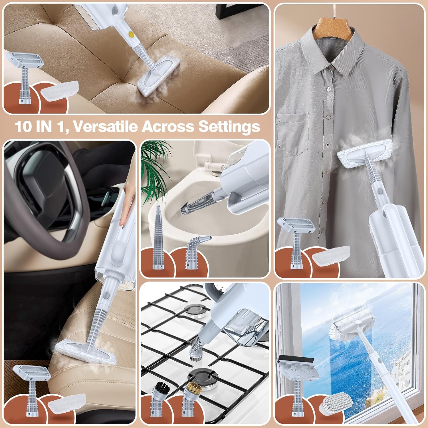 Steam Cleaner, Detachable 10-in-1 Handheld Steam Mop for Multi-Surface