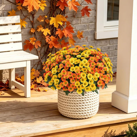Ammyoo Artificial Mums Fake Fall Flowers for Outdoors Planter Porch Decor