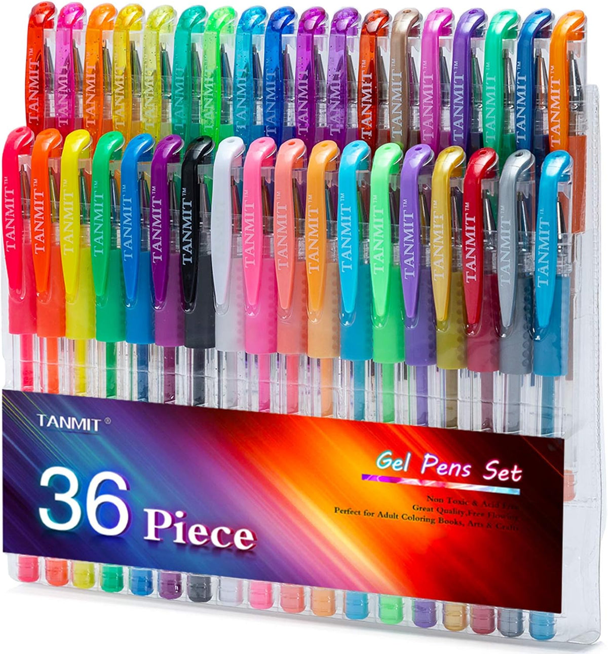 TANMIT 36 Colors Gel Pens Set for Adult Coloring Books with 40% More Ink